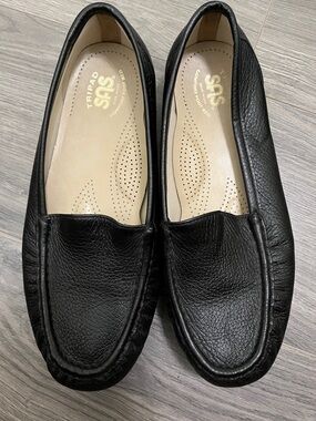 SAS Black Leather Slip-On Loafers for Women